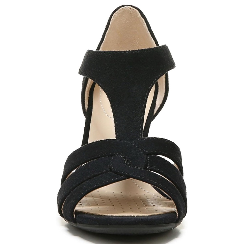 Life Stride Black Heels with Strappy Design and Modest Stiletto